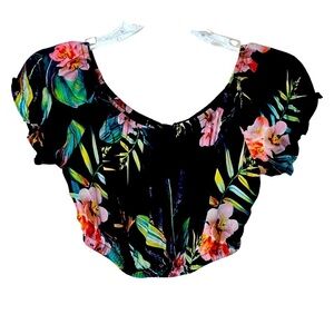 NWT TwentyFourSeven Floral Print Crop Top S tropical Hawaiian cropped floral